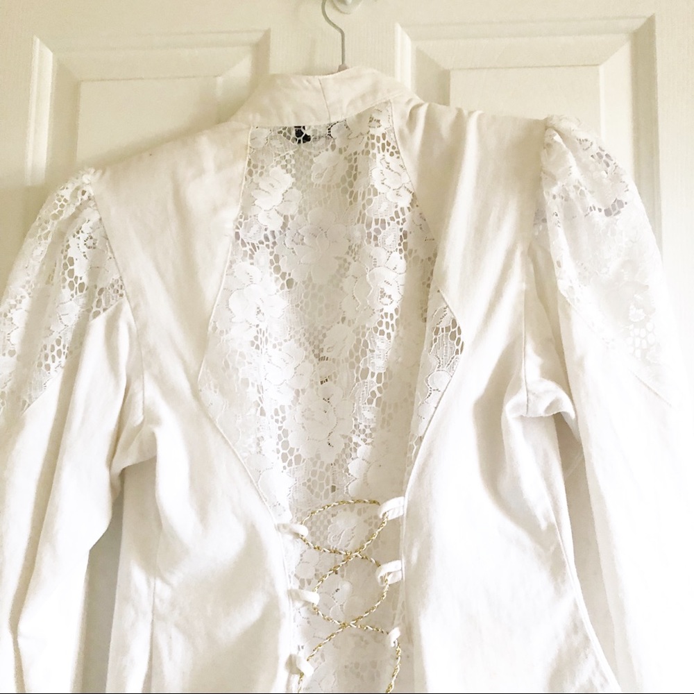 Vintage ivory lace puff shoulder laceup corset back lolita steampunk jacke…